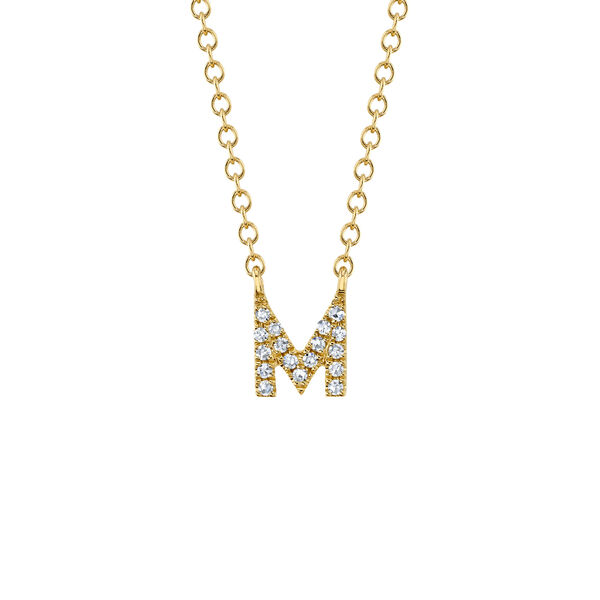 Initials Yellow Gold and Diamond Pav&eacute; Letter M Necklace
